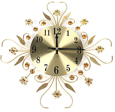 Wanduhr, 3D Digital Quartz Uhren Moderne Blume Diamant Dekoration Uhr Analoguhr Metall Wand Quarzuhr für Wohnzimmer Schlafzimmer (Goldenes)
