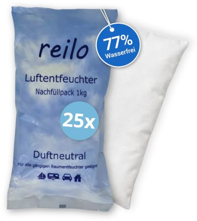 reilo Luftentfeuchter Nachfüllpack I 25x 1 kg im Vliesbeutel I Raumentfeuchter ohne Strom für Schlafzimmer & Keller I Gegen Schimmel & muffige Gerüche I Universeller & duftneutraler Entfeuchter
