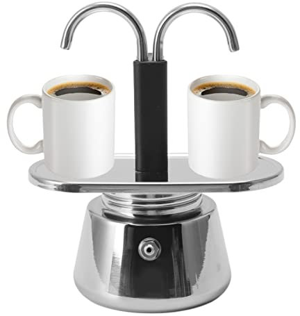 GOWENIC Cafetera espresso de 2 tazas de estufa, cafetera Moka Cafetera clásica italiana, cafetera espresso, estufa, 2 tazas de acero inoxidable de doble cabeza, 100 ml, cafetera de conducto DIY