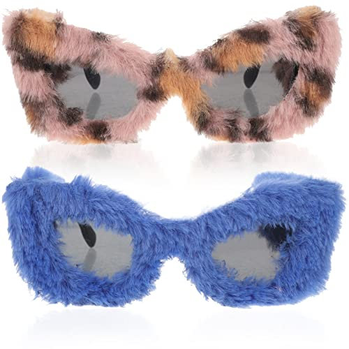 Didiseaon Brillen-Requisiten Plüsch Fuzzy Cat Eye Sonnenbrille Punk Soft Shades Damen Handmade Party Maskerade Eyewear 2St Sonnenbrille Für Kinder