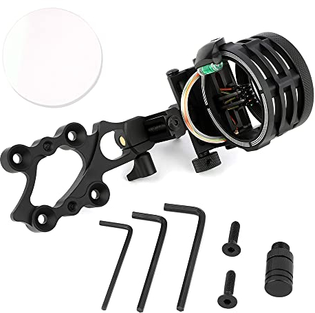 wolfman Bogenschießen Compoundbogen Bogenvisier 5-pin 0,019 Faseroptik Mikroeinstellung Bogenvisier Jagdvisier mit LED-Visierlicht für Jagd Zubehör für Rechte Linke Hand (6 Zoll Visier + Linse)