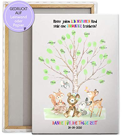 Feenstaub Abschiedsgeschenk Lehrerin, Erzieherin, individuelles Geschenk Kindergarten, Grundschule, personalisierbares Fingerabdruckbild, Geschenk zum Ruhestand, Abschluss, Leinwand gestalten Baum