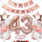 Feelairy Rosegold Geburtstagsdeko 43 Jahre Frauen, Happy Birthday Banner, Luftballons Zahl, Sterne, Latex Luftballons, Konfetti, Tortendeko für 43. Geburtstag Frau Party Dekoration Set