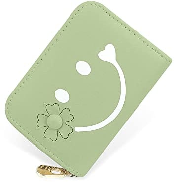 conisy Hübsche Kreditkartenetui für Damen, kleine Kreditkartenetui aus RFID-Leder – Smiley, Grün, Lässig, modern