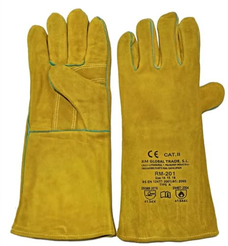 SUMINISTROS PAYNE Guantes Amarillos soldador de Protección Laboral | Guante de Seguridad para Trabajos con Riesgos Mecánicos y Térmicos. Fabricado en Piel Flor Vacuno extra, Color amarillo