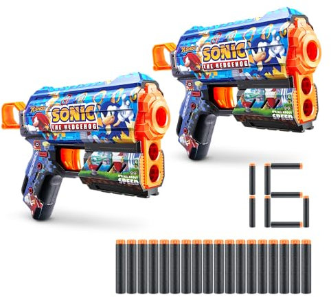XSHOT Skins Sonic Mega Flux Blaster (2 Blasters) – Skin mit Sonic The Hedgehog (16 Darts) von ZURU