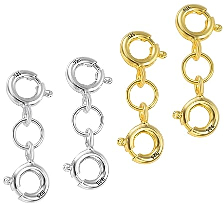 Chiusura a doppia molla in argento sterling 925 con connettore a doppia punta in oro 14k/argento per la creazione di gioielli (4 pezzi)