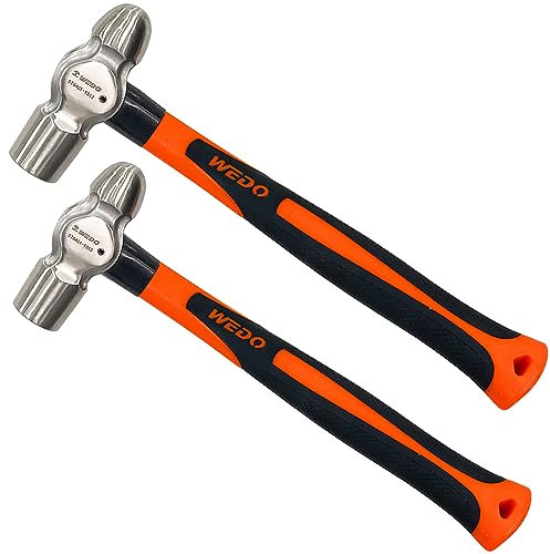WEDO 2PCS Ball Pein Hammer Set,340g+450g,Stainless Steel Ball Peen Hammer Set with Fiberglass Handle,Die-Forged,Shock-Resistant,Corrosion Resistant