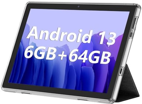 EcoPad Android Tablet, 10.1 inch Android 13 Tablets 6GB RAM 64GB ROM 1TB Expand, 1280x800 IPS HD Touchscreen, 6000mAh Battery, Bluetooth, Dual Camera, GMS, WiFi (Silver