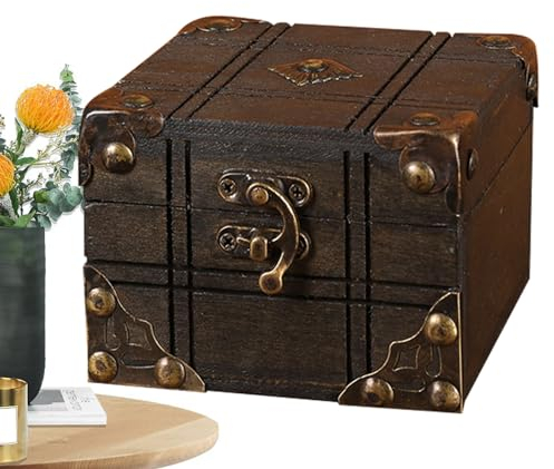 Aizuoni -Schmucktruhe,Schmuck-Schatzkiste - Mit Schloss aus Holz, Schmuckschatulle, Schreibtisch-Organizer für Erinnerungsbox