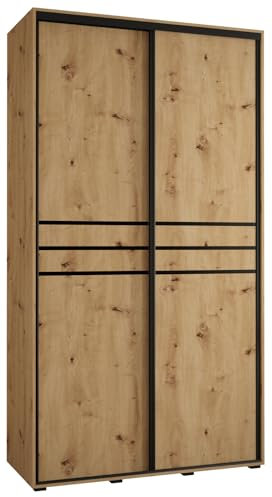 MEBLE KRYSPOL Davos 10 140 Schrank mit Zwei Schiebetüren für Schlafzimmer - Moderner Aufbewahrungsschrank mit Kleiderstange und Regalen - 235,2x140x60 cm - Artisan Artisan Schwarz