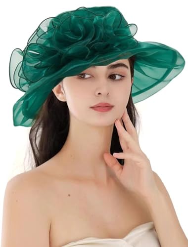 ORIDOOR Damen Organza Cloche Bowler Hut Derby Fascinator für Teeparty Braut Hochzeit Hut, Grün, Einheitsgröße