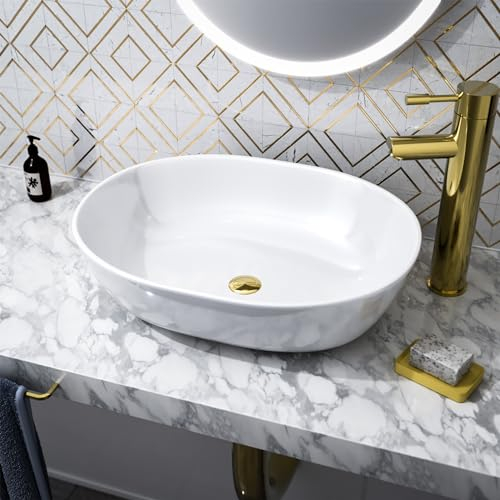 Nes Home Alveley 480 x 350mm Oval Cloakroom Counter Top Basin Sink Bowl Gloss