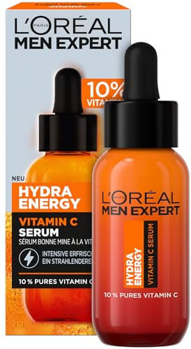 L'Oréal Män Expert Vitamin C serum mot trött hud för män, fuktkräm för ett strålande utseende, mäns ansiktsserum hög dos med 10 % rent C-vitamin, Hydra Energy, 1 x 30 ml