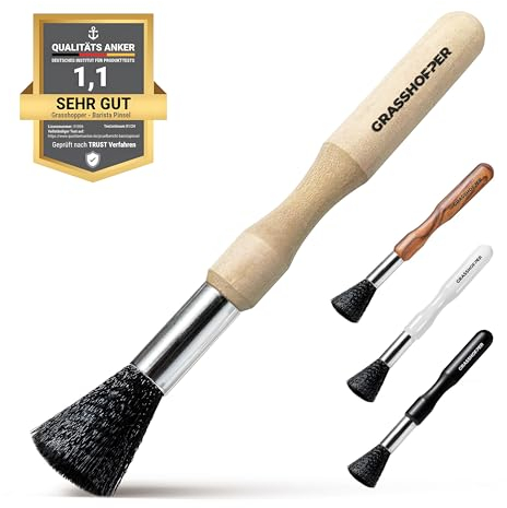 Grasshopper Barista Pinsel - Veganer Reinigungspinsel Kaffeepinsel (modernes Natur Design) für: Siebträgermaschine, Kaffeevollautomat, Espressomaschine, Kaffeemühle | Küchenpinsel Barista Zubehör