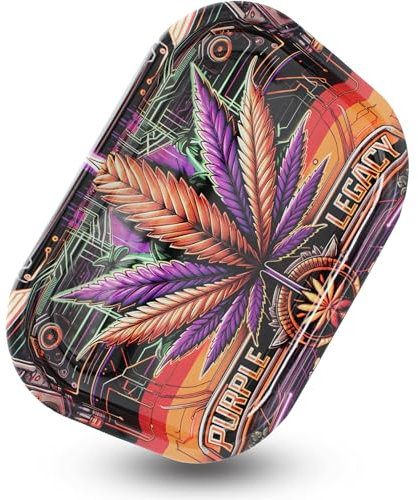 PURPLE LEGACY® Premium Metall Rolltablett großes 18cm x 14cm mit abgerundeten Kanten und für die Aufbewahrung von Zubehör im Ägyptischen Cyberpunk Stil (Golden)