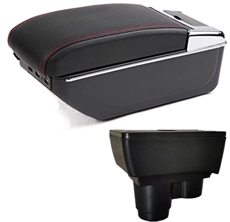 Mittelarmlehne Box Armlehnenbox Für Dacia Für Duster 2 3 2018-2022 Mittelkonsolenaufbewahrung Autozubehör Aschenbecher PU Getränkehalter USB Armlehnenbox(Color:C red line 7USB)
