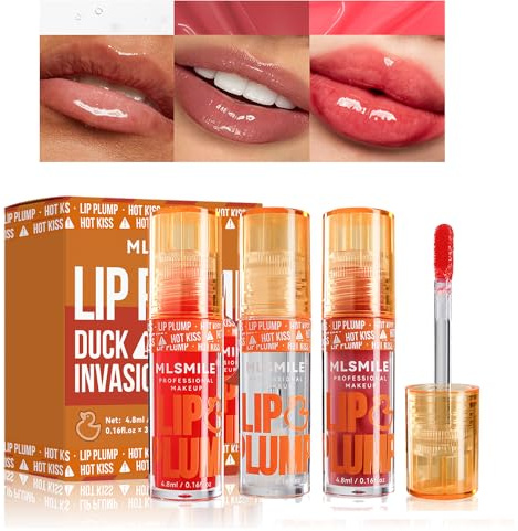 3PCS Duck Plumping Lip Gloss,Plump Lip Gloss,High Pigmentation Shine Finish,Duck Plumping, Non-Sticky Matte FInish,Infused with Spicy Ginger,Clearly Spicy
