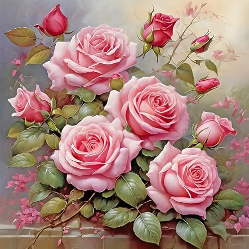 DPIDEA 5D Diamond Painting Rosa Diamant Malerei Erwachsene Stickerei Strass Kreuzstich Malerei für Innendekoration 30 x 30 cm
