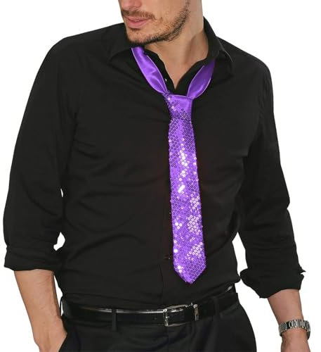 NiceYnn Cravate à Paillette Homme Femme Déguisement pour Costume Carnaval Halloween Mariage Danse Magic Violet