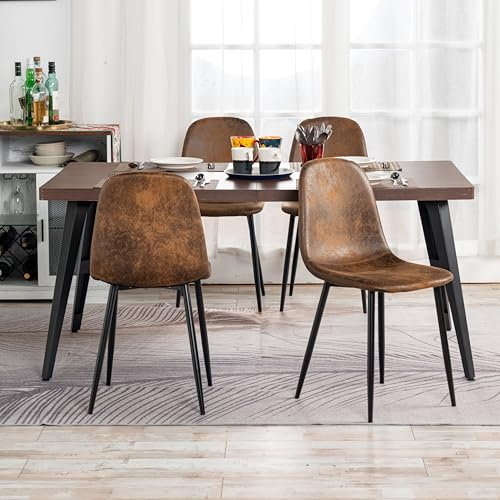 FurnitureR 5 Stück Vintage Rechteckiges Esszimmerset Dunkelbraun Tisch mit 4 Wildleder Esszimmerstühle Küchenstühle Küchentisch Sets Wildleder Braun Stühle
