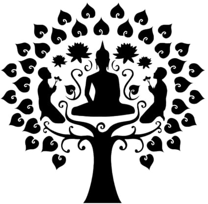 Buddha-Baum-Wandtattoo, Vinyl, Buddhismus, Buddha-Stil, Wandaufkleber, Meditationsbaum, Heimdekoration für Wohnzimmer, Schlafzimmer, Aufkleber, klein – 30x30cm