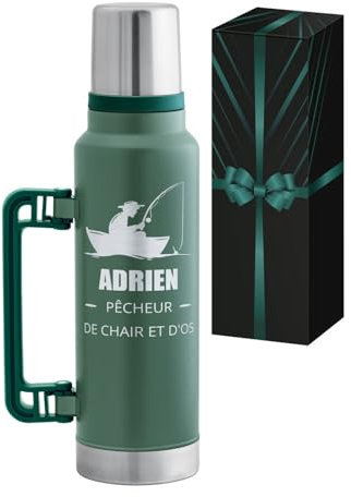 Thermos Vert Personnalisé avec Gobelet et Boîte Cadeau - Bouteille Isotherme en Acier Inoxydable 1400 ml avec Gravure - Cadeau Anniversaire Homme - Cadeau Homme - Maverton