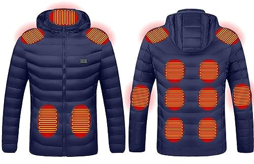 Beheizbare Daunenjacke Herren Damen Heizjacke Jacke mit Heizung USB Elektrische Beheizte Jacke mit 13 Heizzonen Winterjacke Beheizbare Weste Pufferjacke Heizmantel Kapuze Funktionsjacke Outdoorjacke
