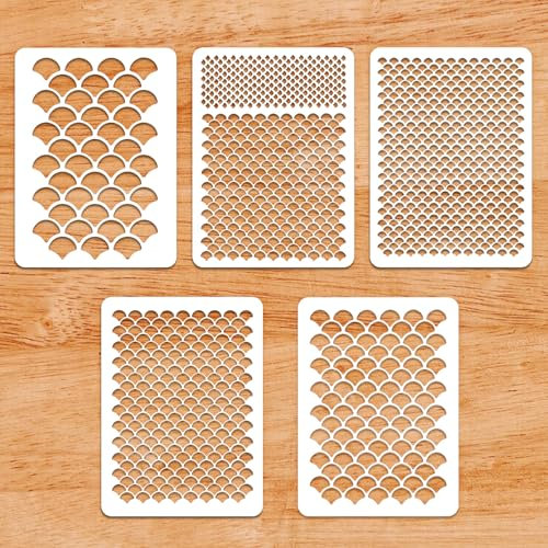 5 Stück Fischschuppen Airbrush Schablonen,Ymapinc Mermaid Scale Schablone Wiederverwendbar Schablonen Kinderschminken Malschablonen für Malerei Make-Up Handwerk DIY 20X15cm