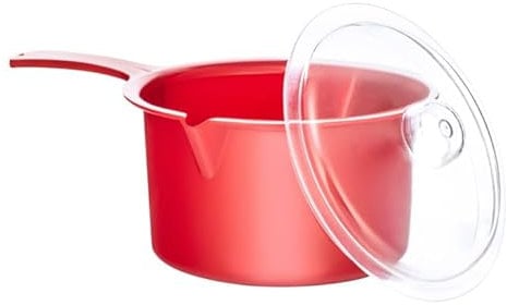 Polly Carbonate Non-Staining Microwave Sauce Pan and Lid, Red Small Pan with Lid Dish Washer Safe Stain Resistance