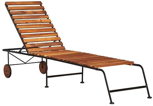 ShGaxin Chaise longue réglable en bois massif d'acacia et pieds en acier, chaises longues de jardin extérieur, chaise longue de piscine, Sun Lounger, chaises longues de jardin, lit de jardin extérieur