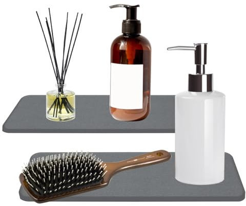 Lot de 2 plateaux en pierre absorbant l'eau pour évier, organiseur de lavabo, tapis à séchage rapide pour comptoir de cuisine, dessous de verre antidérapant Diatomit pour éponges, brosses, savon