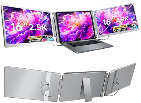 Docooler S5 Laptop-Bildschirm-Extender, 16 Zoll, 2,5 K IPS-Bildschirm, Dreifach-Monitor für 12-18,5 Zoll Laptops, Faltbarer, drehbarer Monitor-Extender mit Ständer