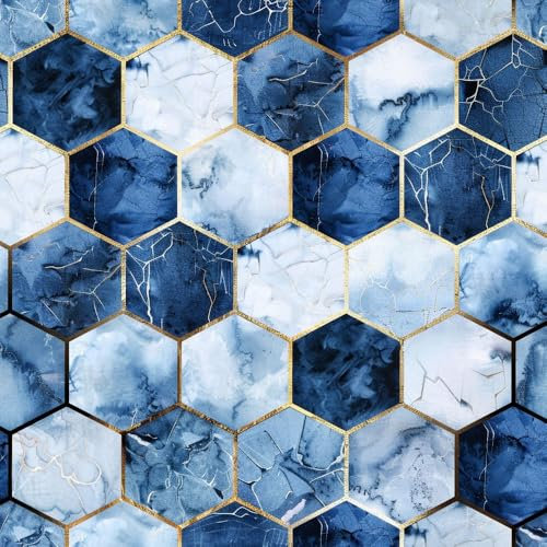 JIAOQSS Papier Peint Adhesif Mural Marbre bleu doré Papier Peint Autocollant Motif Papier Collant pour Meuble Chambre Armoire Salle de Bain Amovible