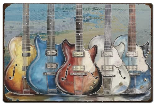 SUPERDANT Guitar Metal Signs Musical Theme Tin Signs Guitar Vintage Tin Signs Vintage Wall Art Funny Retro Decor for Bar Man Cave Club Living Room Music Room Retro Metal Decoration Gifts