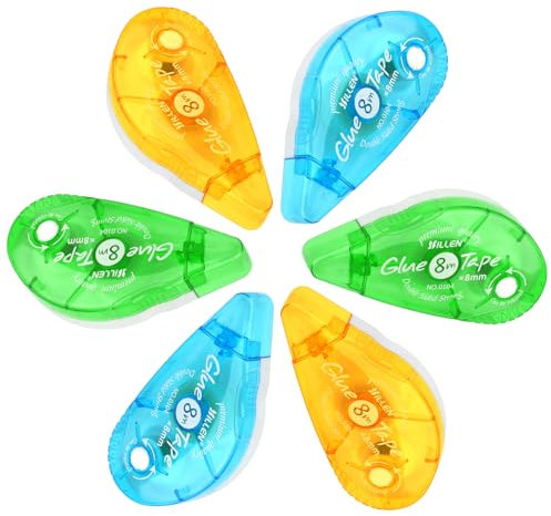 6Pcs Colla a Nastro, Colla Roller Biadesivo, Dispenser di Nastro Biadesivo Trasparente, Dispenser di Nastro Biadesivo Trasparente per Artigianato, Biglietti, Foto, Diario e Scrapbooking -8mmx8m