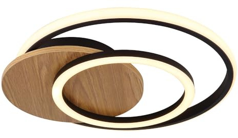 Deckenleuchte Holz Designleuchte Ringe schwarz MDF Wohnzimmerleuchte schwarz natur, LED 24W 1100Lm warmweiß, LxBxH 38x36x6,5 cm
