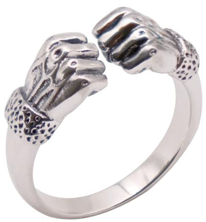 QTYQWC Vintage 925 Sterling Silber Doppel-Faust-Ring für Männer Frauen offen verstellbar