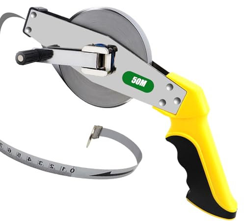 LEKEFETO Metro a nastro in acciaio, 50 m, metro a nastro in acciaio con impugnatura ergonomica, alta precisione, metro a nastro 50 m, per case, giardini, cantieri