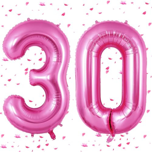 Ballons 30 Rose Chaud,101cm Foil Ballons Chiffre 30 Rose, Grands Ballon Numéro 30,Décoration 30 ans pour Femme Homme Anniversaires Fête Deco