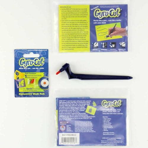 Gyro-Cut Originale – Utensile da taglio sicuro e preciso con pennino rotante a 360° e doppi cuscinetti per carta, mylar, vinile e altro (taglio a giroscopio con punta di ricambio extra)