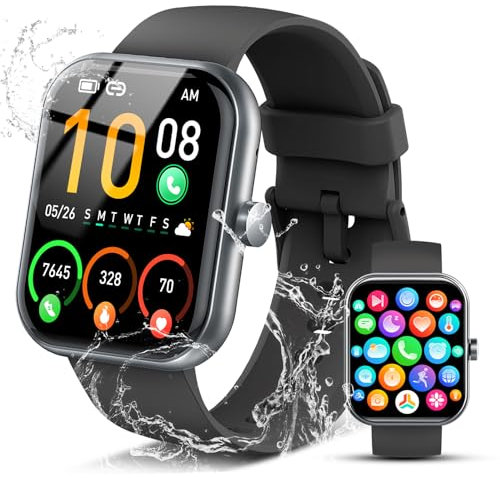 Montre Connectée Homme Femme avec Appels Bluetooth, 1.96 HD Smartwatch avec 110+ Modes Sportifs/Podometre/Sommeil/Cardiofrequencemetre, Etanche IP68, Bracelet Montre Intelligente pour Android iOS