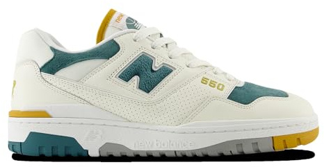 New Balance 550 Mens Sneakers, White/Yellow/Teal, 9.5 UK