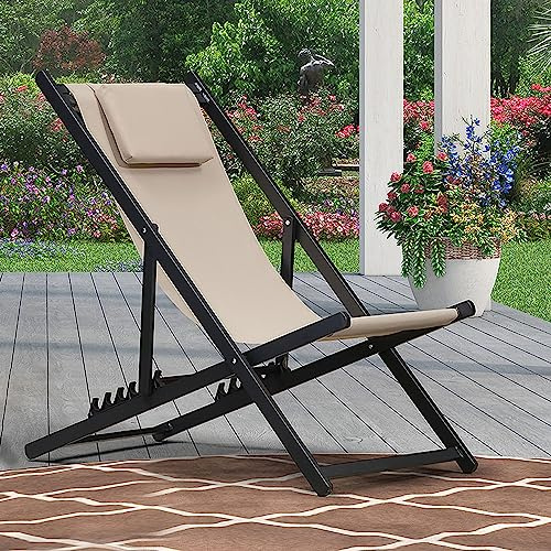 Lsoiup Loungesessel für die Terrasse im Freien mit 5-Fach Verstellbarer Rückenlehne, Garten-Aluminium-Liegestuhl für den Poolstrand