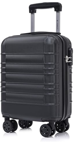 YONSLY Koffer Suitcase S Schwarz, Trolley Reisekoffer, Kabinenkoffer Rollkoffer Handgepäck mit 4 Rollen 360°, Hartschalenreisekoffer, Zahlenschloss, Weicher Gummigriff