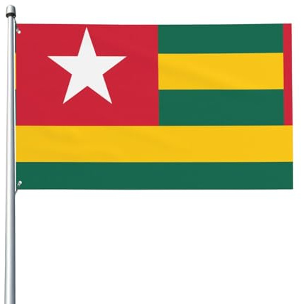 Flagge von Togo. Gartenflagge für den Außenbereich, 90 x 152 cm, lebendiger Druck, Polyester-Banner, einfach aufzuhängen, für Terrasse, Party, Camping.