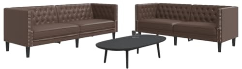 Holamys 2-TLG. Chesterfield-Sofa-Set Braun Kunstleder, Robustes Wohnzimmer Couchgarnitur, Klassisches Design, Bequemes Sitzerlebnis, Langlebiges Polstermöbel für Zuhause