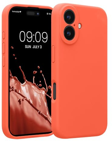 kwmobile Handyhülle für Apple iPhone 16 Hülle - gummierte Handy Silikon Case für iPhone 16 - Schutzhülle Cover - Leuchtende Koralle