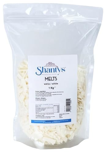 Shantys Melts Weiss 1 kg – schmelzbare Fettglasur für Backen & Dekorieren – Cake Pop Glasur und Überzug