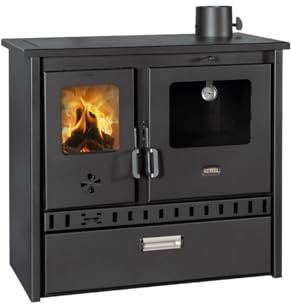 Prity 1P36 D Horno de cocina con horno de 10,9 kW – Estufa de leña con placa eléctrica, BImSchV nivel 2, EcoDesign 2022, eficiencia energética A+, calefacción de leña para cocina, casa de vacaciones
